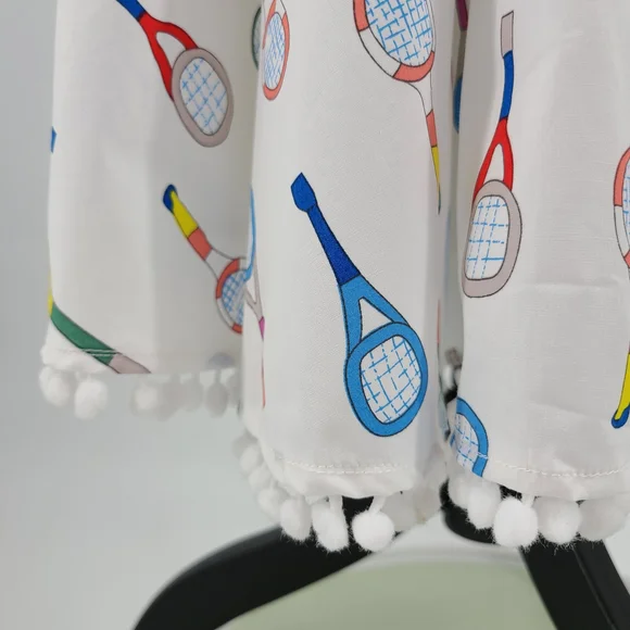 Unique Vintage White Whimsical Tennis Print Dress - Picture 4 of 9